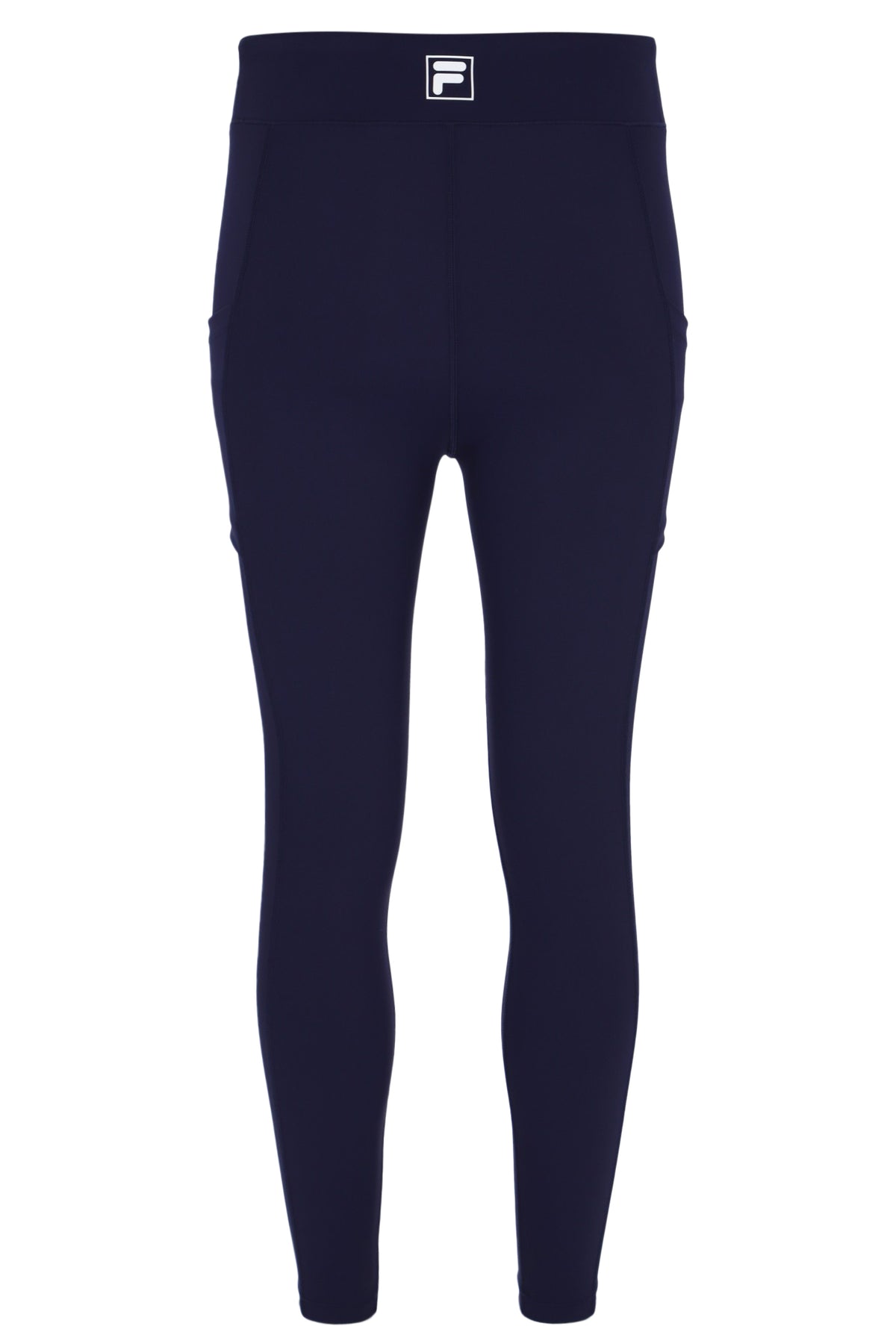 Displays the Dark Navy 'FILA' branded Women’s Tennis Leggings