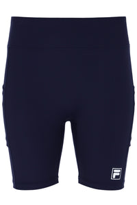 Displays the Dark Navy 'FILA' branded Women’s Tennis Bike Shorts
