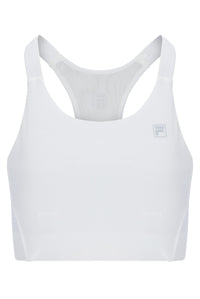 Displays the Off White 'FILA' branded Women’s Tennis Core Bra