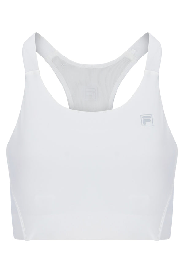 Displays the Off White 'FILA' branded Women’s Tennis Core Bra