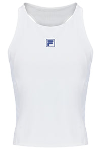 Displays the Off White 'FILA' Women’s Tennis Tank Top