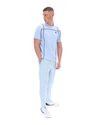 Displays a model wearing the Skyway 'FILA' branded Terri T-Shirt with Contrast Piping