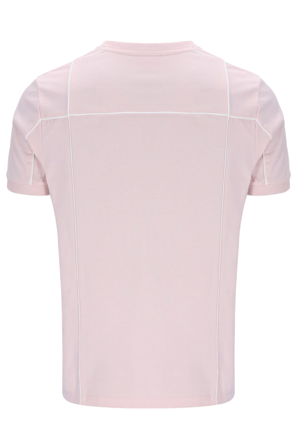 Light pink top with white piping on a white background