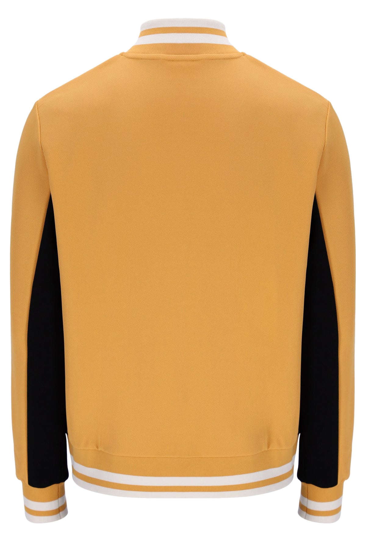 Yellow and black jacket with two-tone sleeves on a white background