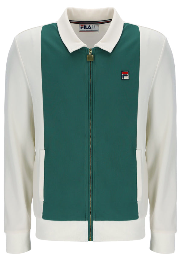 Green and white jacket with Fila logo on a white background