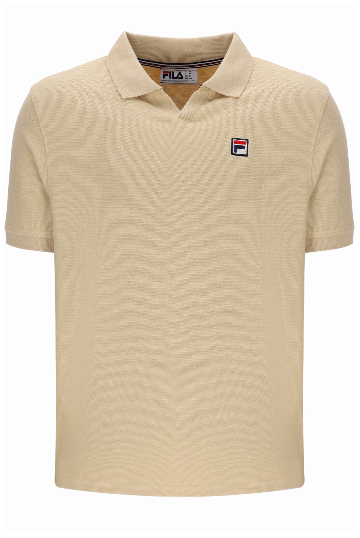 Beige polo shirt with Fila logo on a white background
