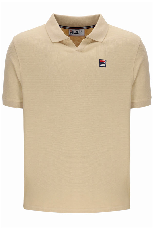 Beige polo shirt with Fila logo on a white background