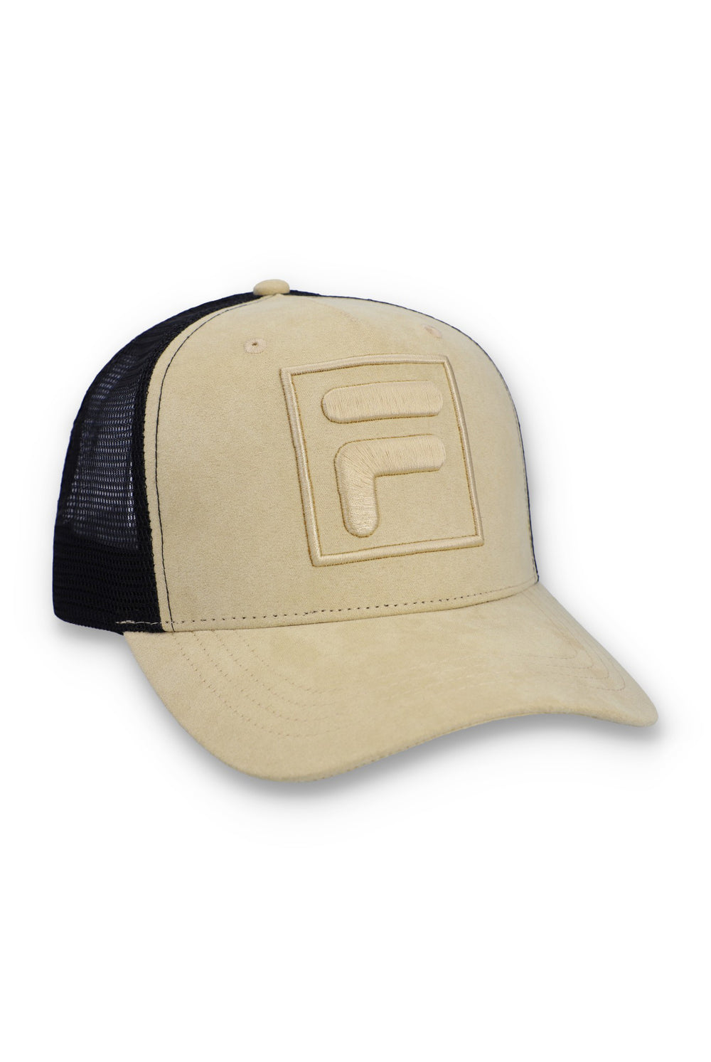 Turo Large F-Box Tonal Embroidered Suede Mesh-Back Cap