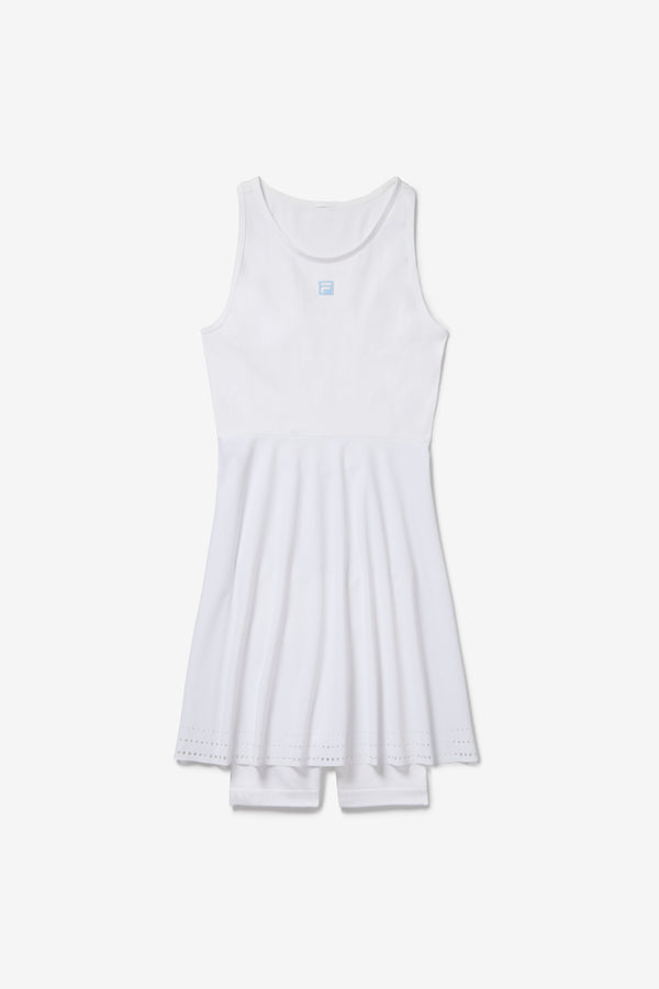 Displays the White 'FILA' branded Center Court Seamless Dress