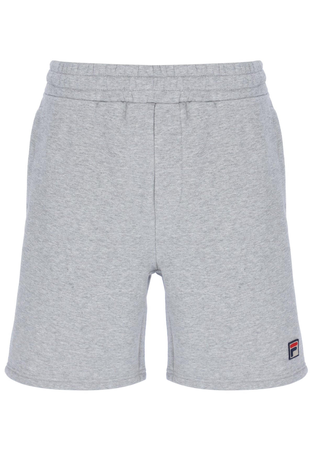 A pair of light grey marl Vico fleece shorts by FILA, featuring an elasticated waistband with an adjustable drawstring and side pockets.