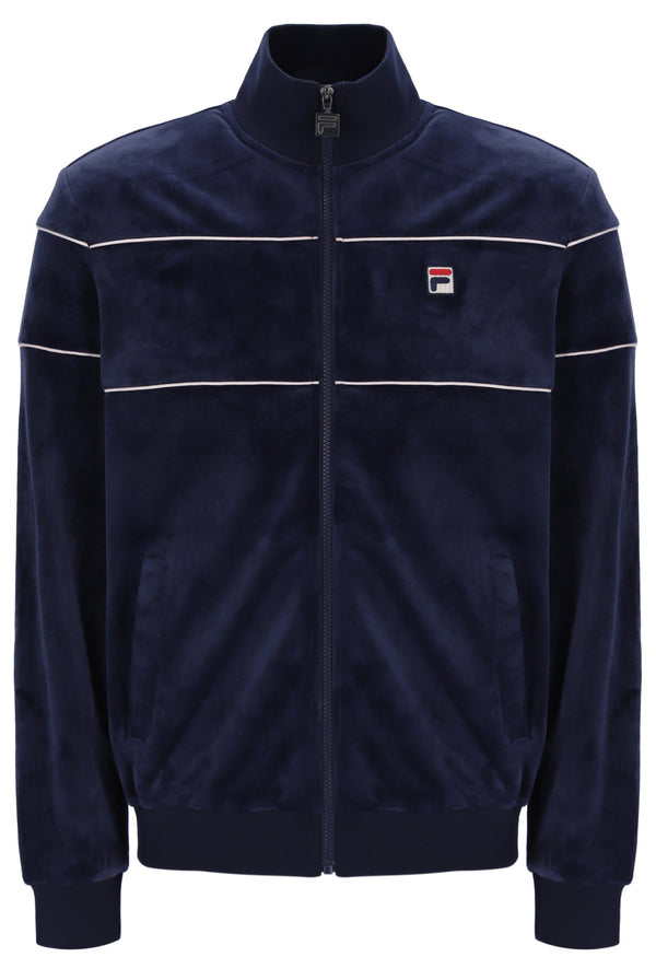 Displays the Navy 'Fila' branded Vittorio Velour Track Top