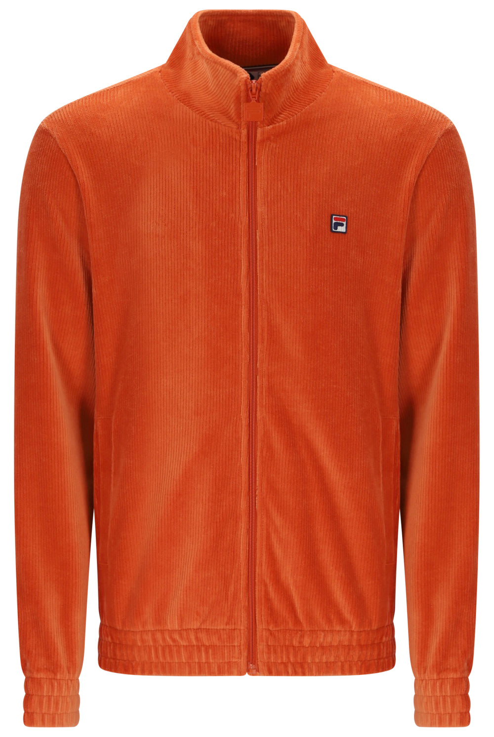 Displays the Burnt Ochre 'FILA' branded Walter Corduroy Jacket