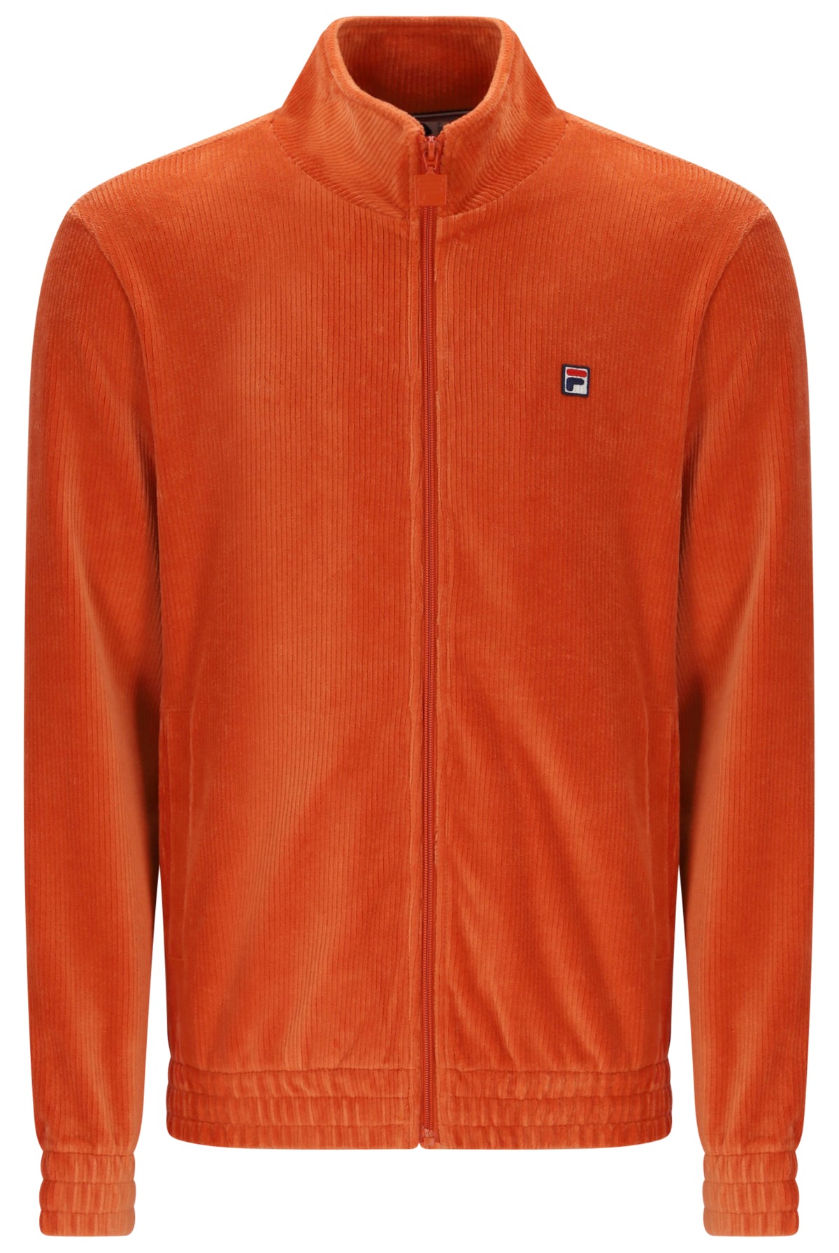 Displays the Burnt Ochre 'FILA' branded Walter Corduroy Jacket