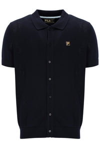 Black Walter Open Knit Pointelle Panel Polo