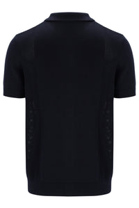 Black Walter Open Knit Pointelle Panel Polo