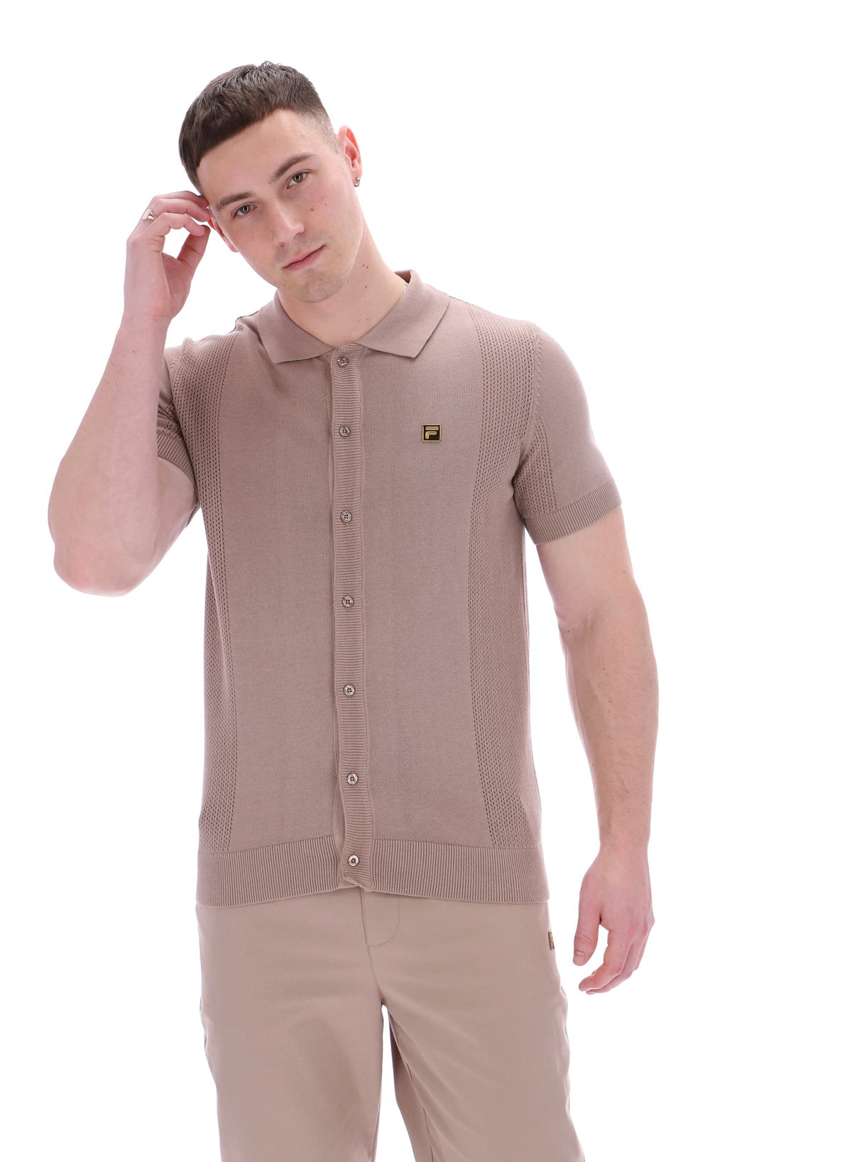Walter Open Knit Pointelle Panel Polo