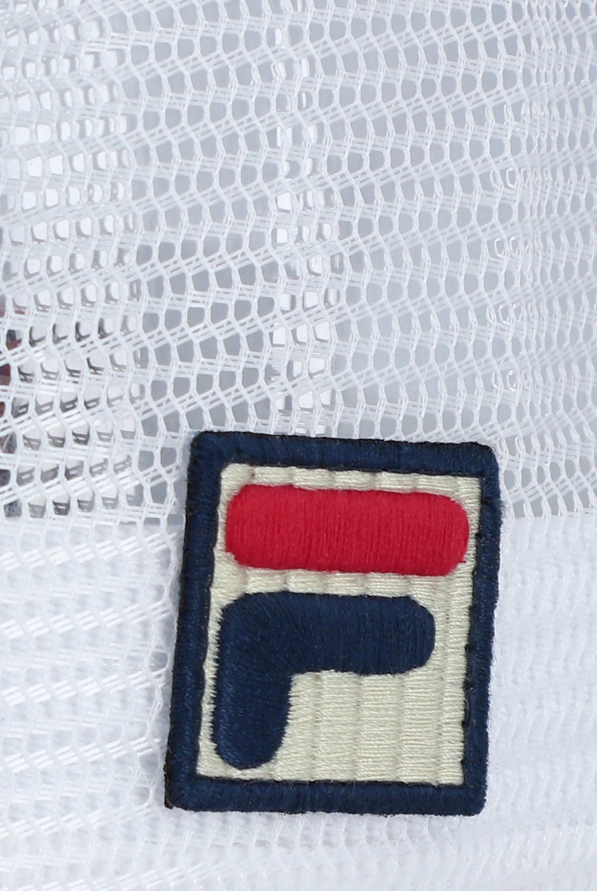 Displays the Navy 'Fila' branded wells Slogan Neoprene Mesh-Back Cap featuring the FILA branded logo