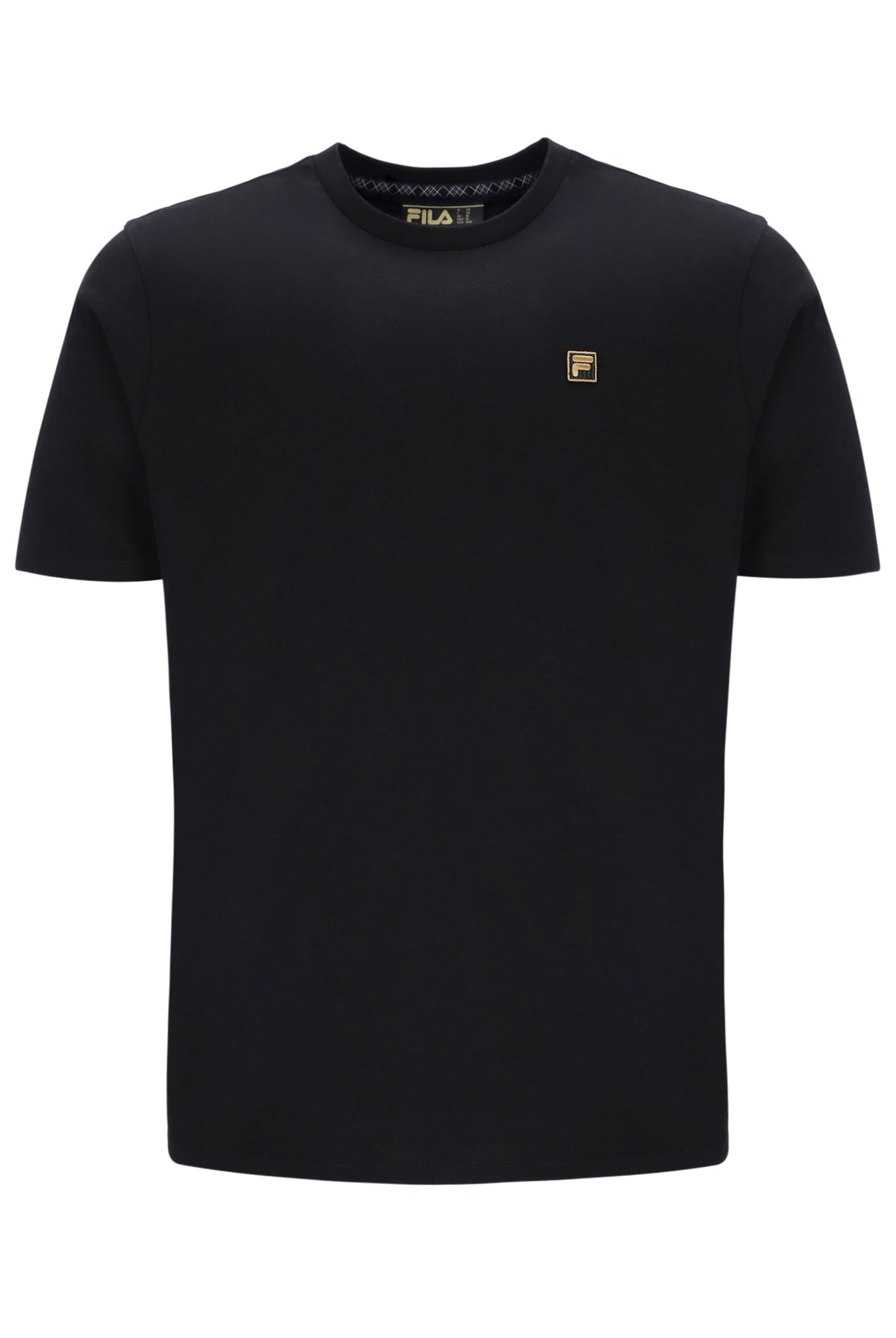 Displays the Black 'Fila' branded Yaxley 4 Premium T-Shirt