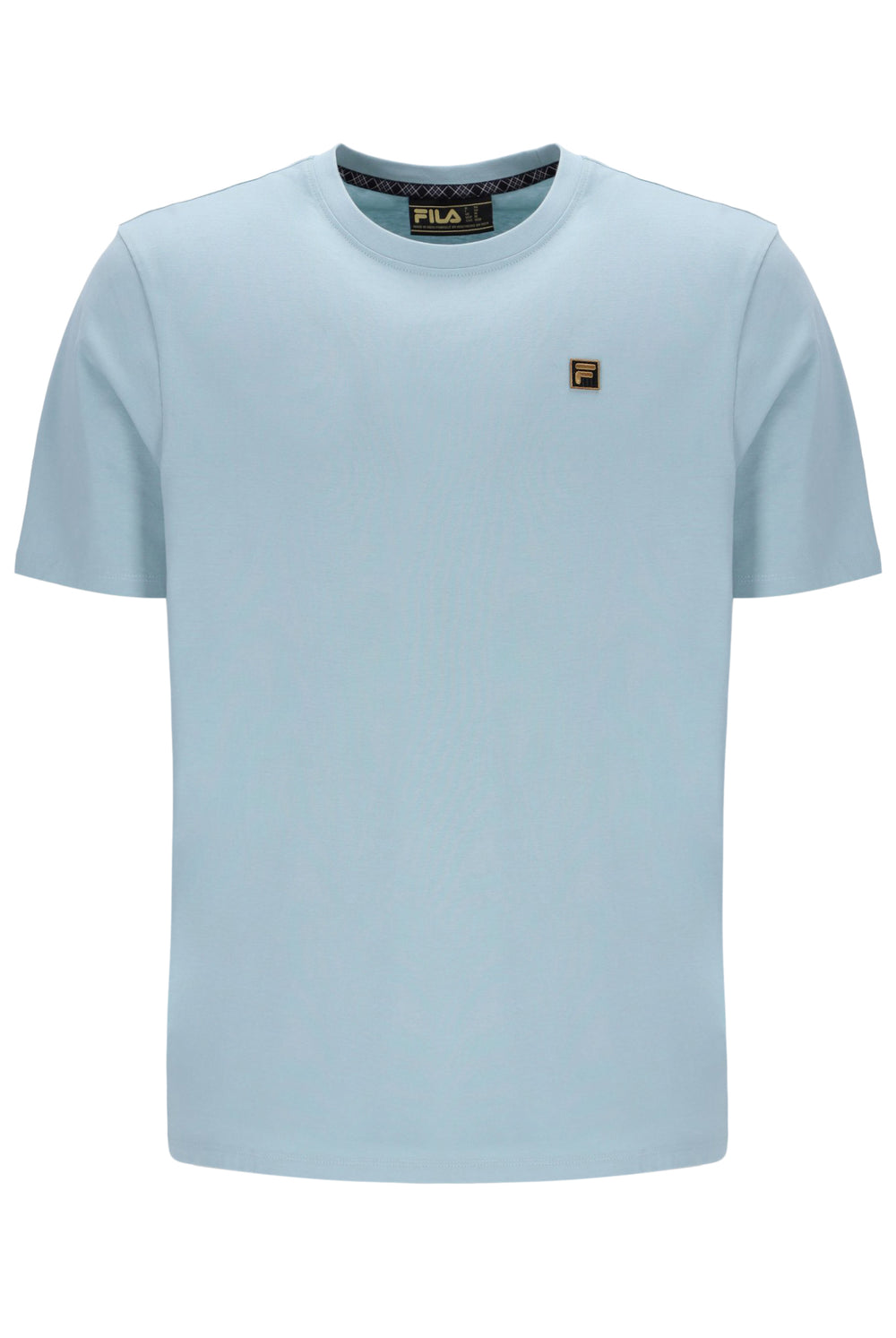 Light blue t-shirt with a brand logo on a white background
