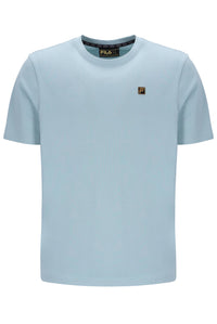 Light blue t-shirt with a brand logo on a white background