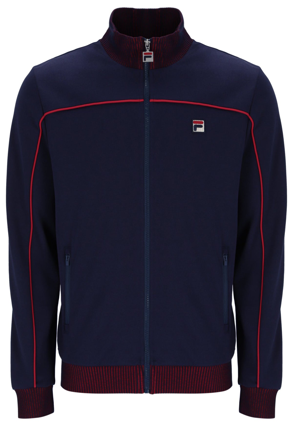 Displays the Navy 'FILA' branded Zayn Track Top