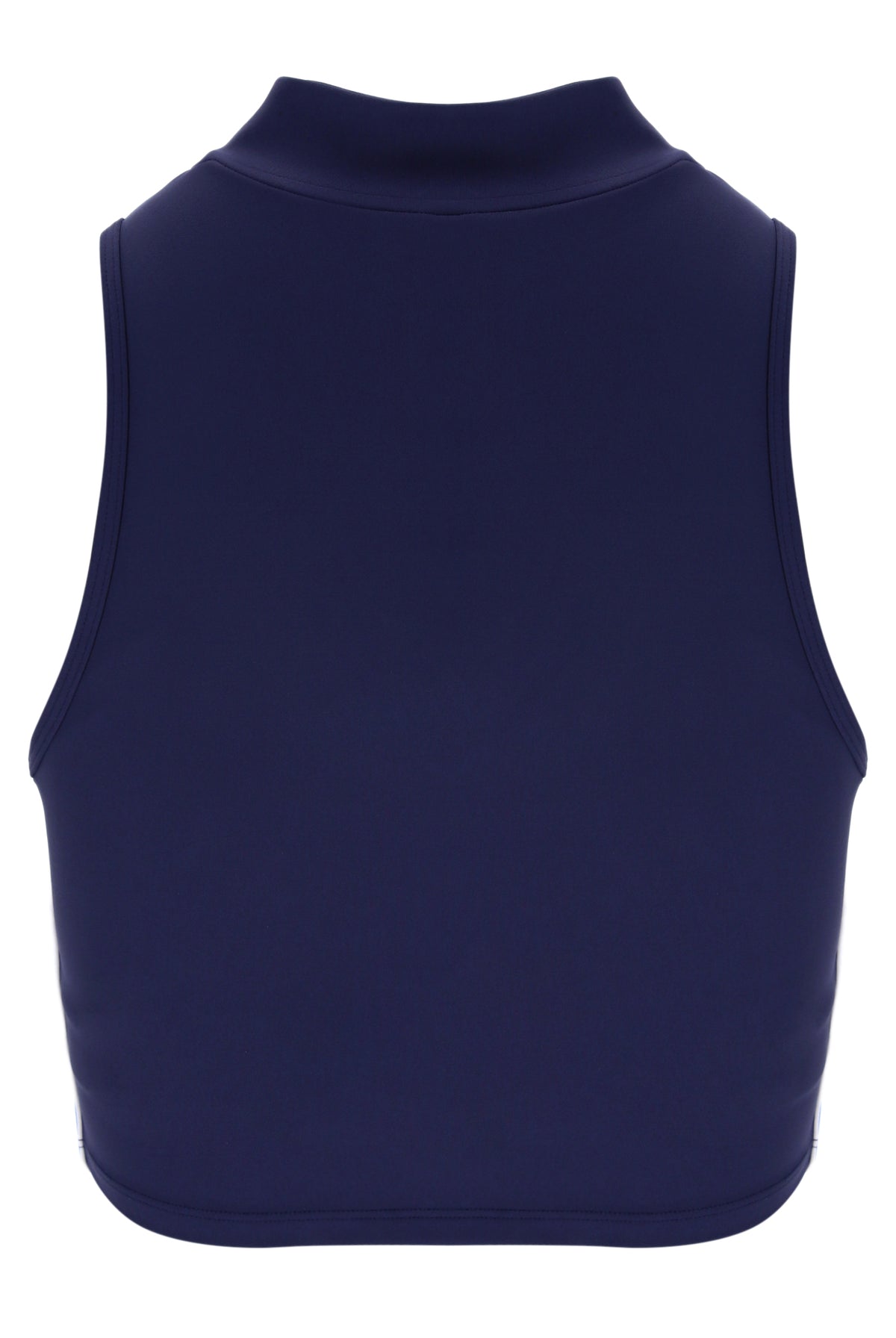 FILA x TALA navy zip-up sports bra against a white background - rear view