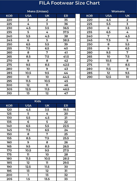 Fila disruptor 2 size best sale guide